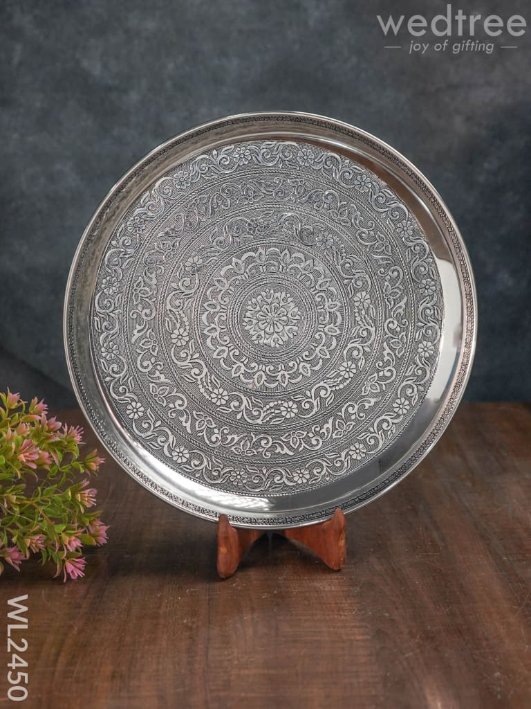 Oxidized Round Plate 12 Inch - Wl2450 Meenakari Trays & Plates