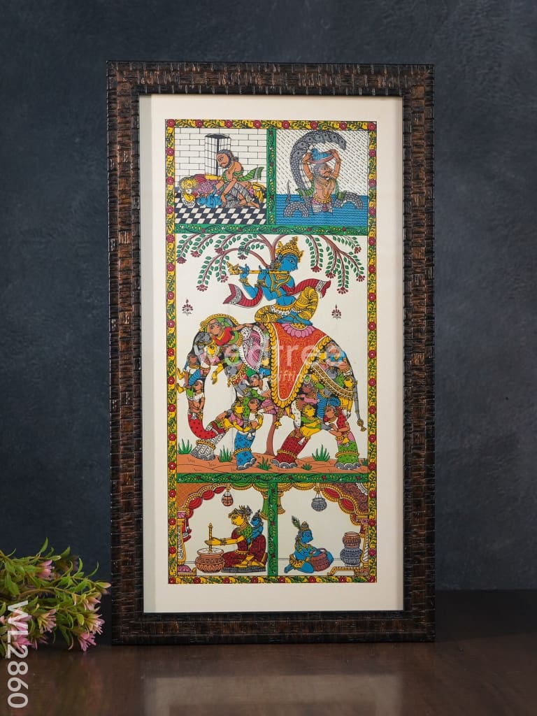 Pattachitra Painting - Krishna With Elephant 17 X 9 Wl2860 Paintings