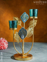 Peacock Feather Stand With 2 Glass Candle Holders - Wl3942 Candles & Votives