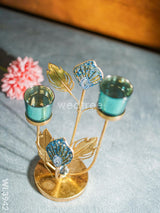 Peacock Feather Stand With 2 Glass Candle Holders - Wl3942 Candles & Votives