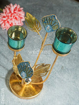 Peacock Feather Stand With 2 Glass Candle Holders - Wl3942 Candles & Votives