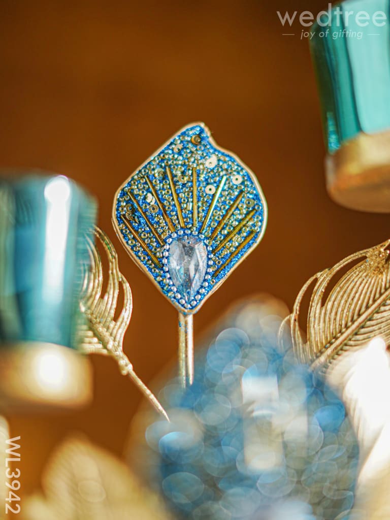 Peacock Feather Stand With 2 Glass Candle Holders - Wl3942 Candles & Votives