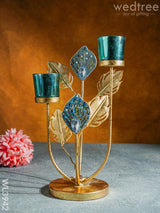 Peacock Feather Stand With 2 Glass Candle Holders - Wl3942 Candles & Votives