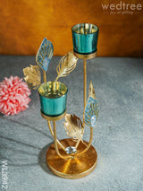 Peacock Feather Stand With 2 Glass Candle Holders - Wl3942 Candles & Votives