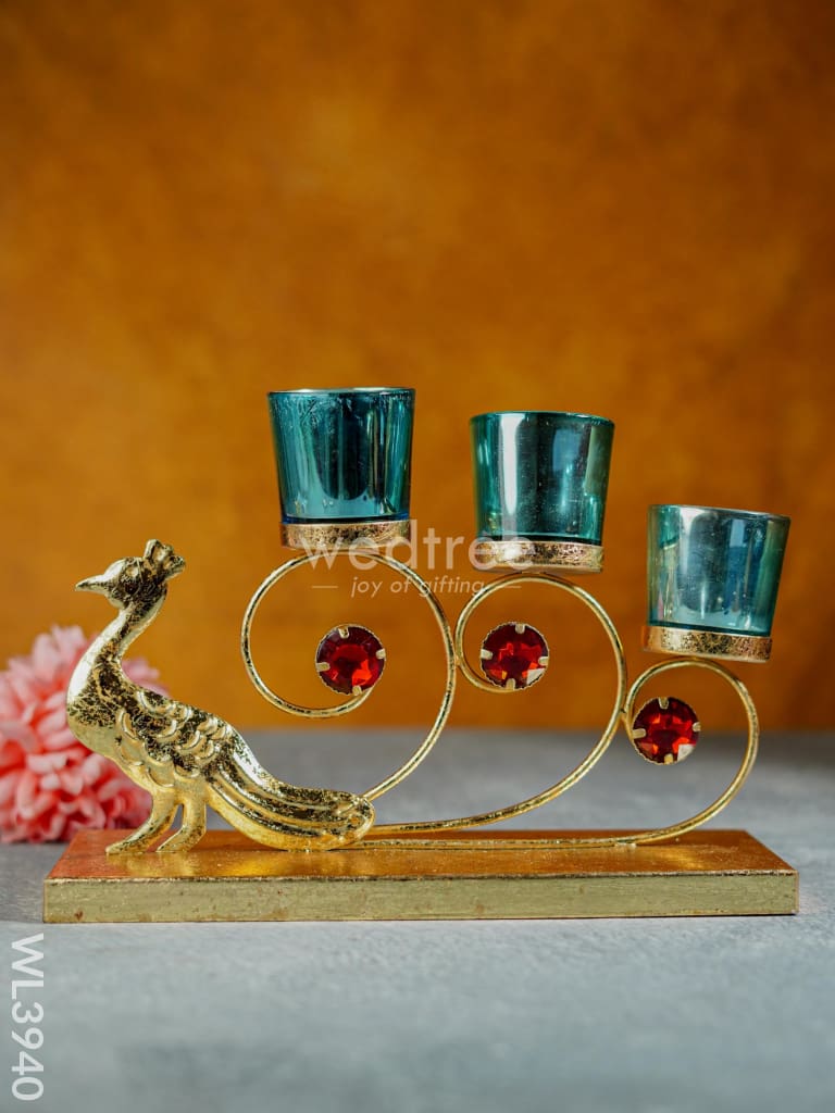 Peacock Stand With 3 Glass Candle Holders - Wl3940 Candles & Votives