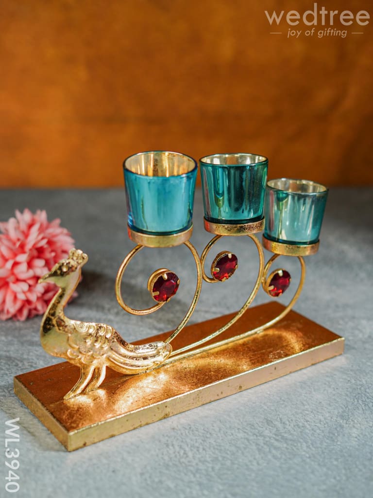 Peacock Stand With 3 Glass Candle Holders - Wl3940 Candles & Votives