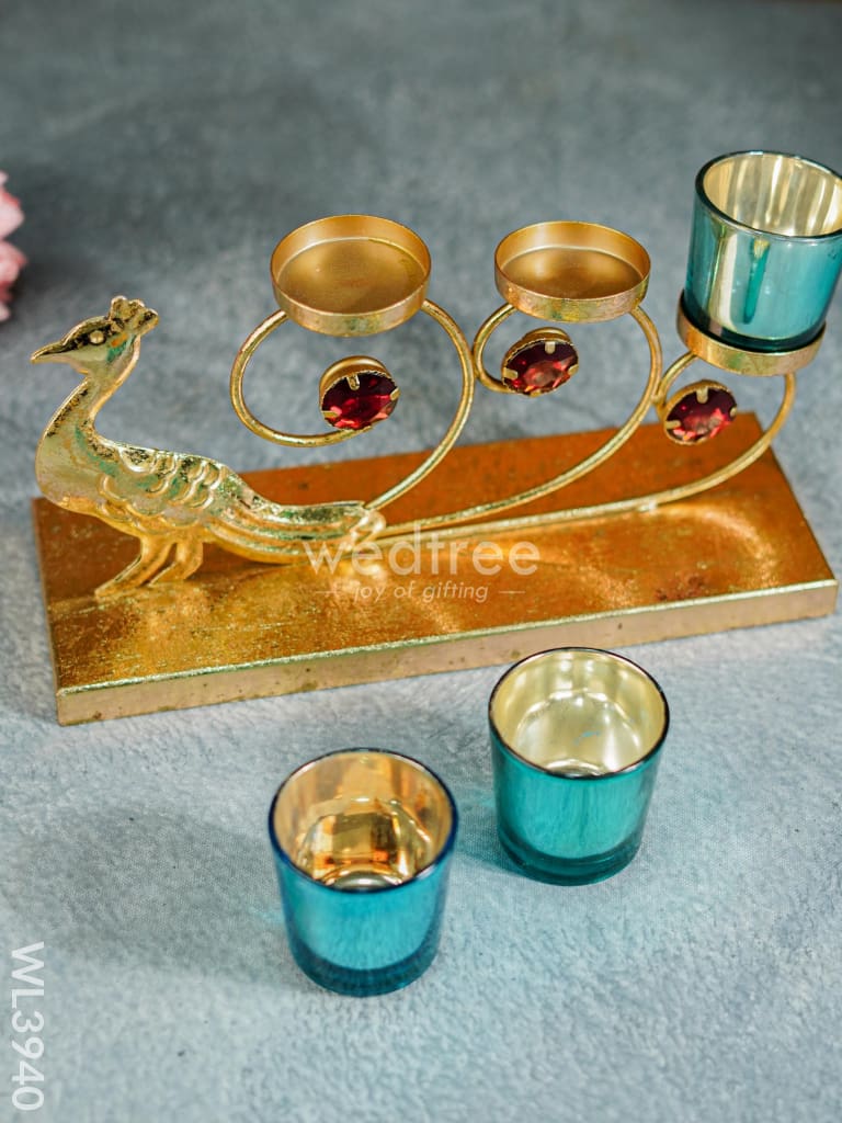 Peacock Stand With 3 Glass Candle Holders - Wl3940 Candles & Votives