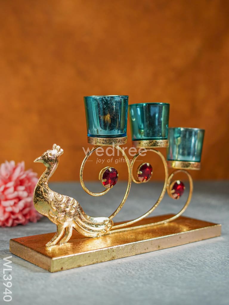 Peacock Stand With 3 Glass Candle Holders - Wl3940 Candles & Votives