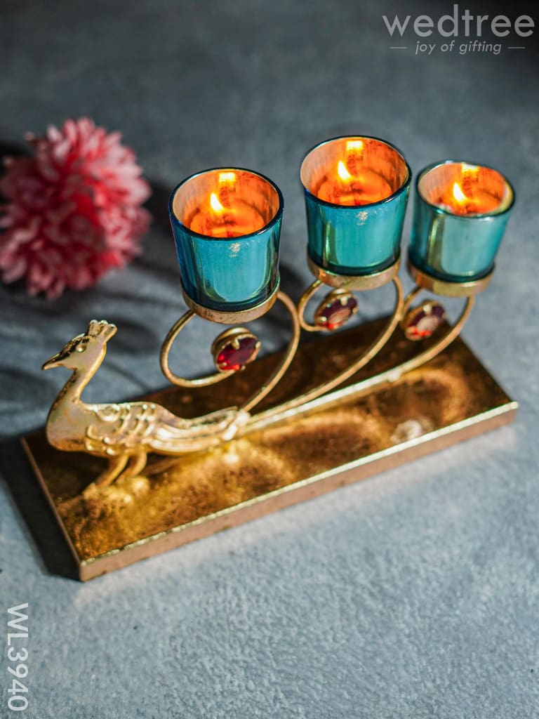 Peacock Stand With 3 Glass Candle Holders - Wl3940 Candles & Votives