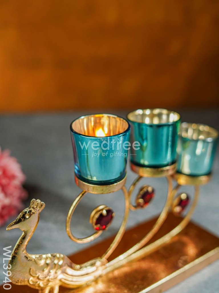 Peacock Stand With 3 Glass Candle Holders - Wl3940 Candles & Votives