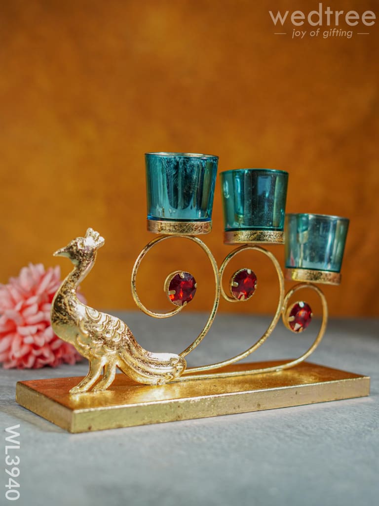 Peacock Stand With 3 Glass Candle Holders - Wl3940 Candles & Votives