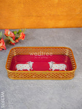 Pichwai Design Tray With Gold Frame - Wl3976 Wooden Trays