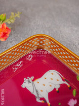 Pichwai Design Tray With Gold Frame - Wl3976 Wooden Trays