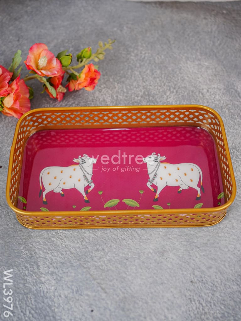 Pichwai Design Tray With Gold Frame - Wl3976 Wooden Trays