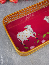 Pichwai Design Tray With Gold Frame - Wl3976 Wooden Trays