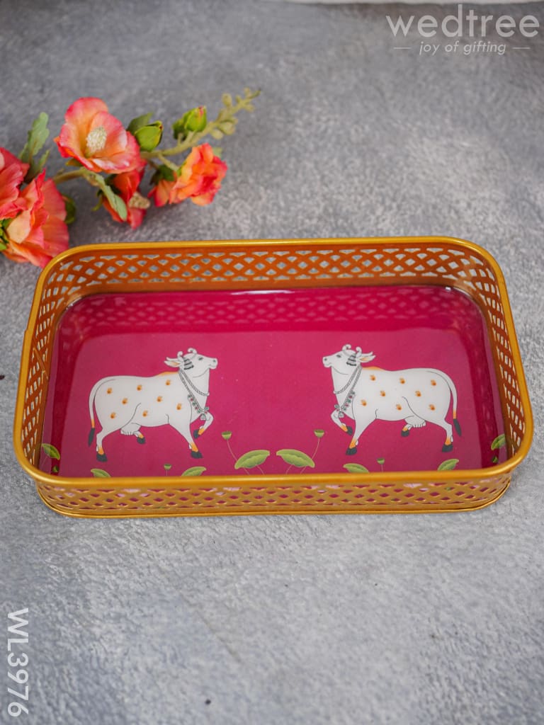 Pichwai Design Tray With Gold Frame - Wl3976 Wooden Trays