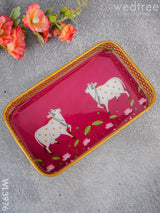 Pichwai Design Tray With Gold Frame - Wl3976 Wooden Trays