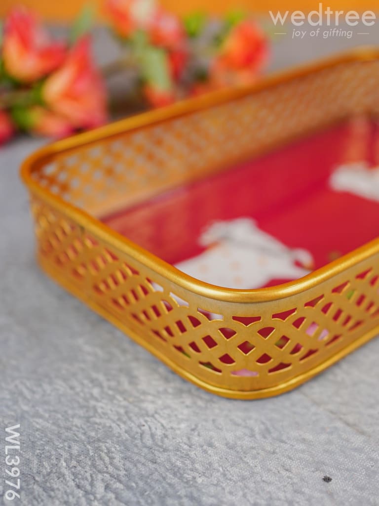 Pichwai Design Tray With Gold Frame - Wl3976 Wooden Trays