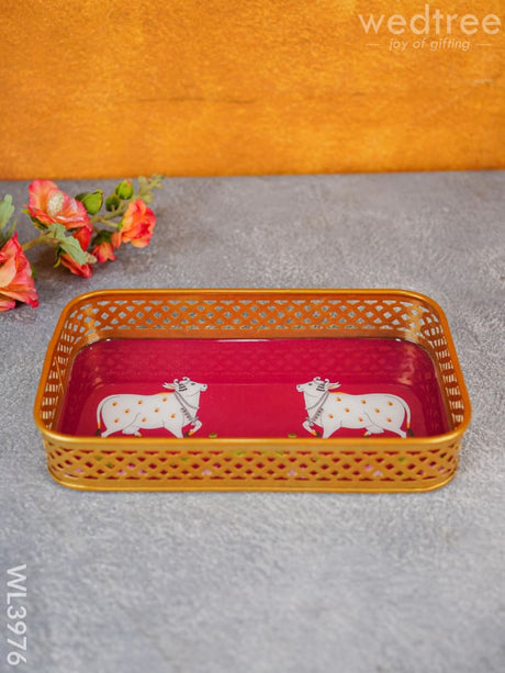 Pichwai Design Tray With Gold Frame - Wl3976 Wooden Trays