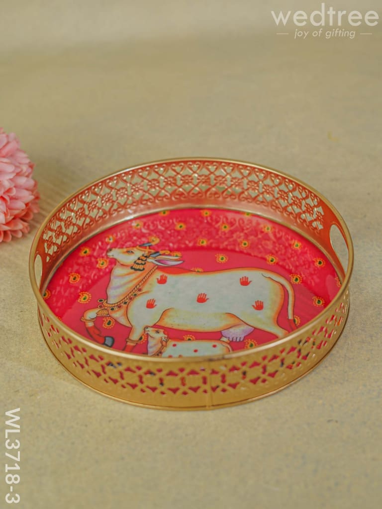 Pichwai Printed Tray - 10 Inch Wl3718 Red Metal Decor Utility