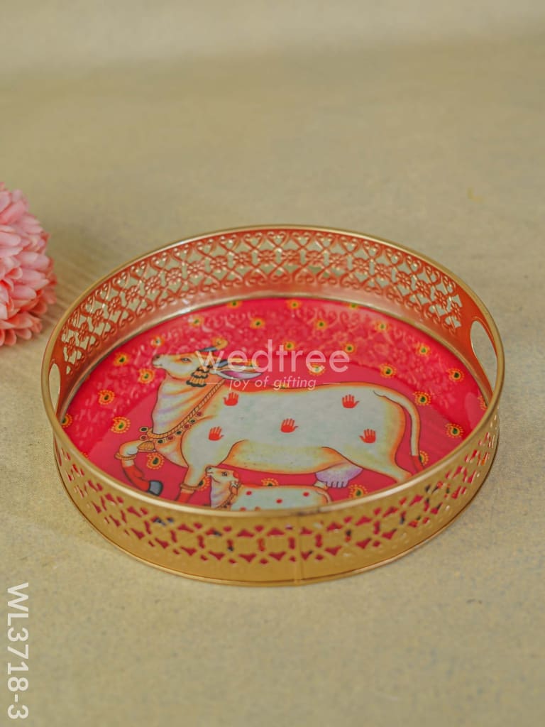 Pichwai Printed Tray - 10 Inch Wl3718 Red Metal Decor Utility