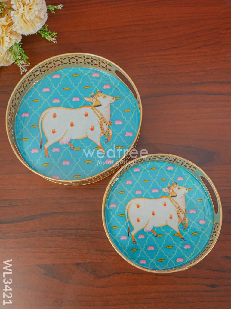 Pichwai Tray - Set Of 2 Wl3421 Metal Decor Utility