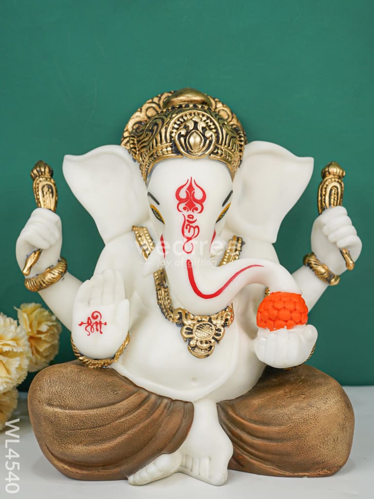 Polyresin Ganesha Idol For Good Luck - White Wl4540 Showpieces