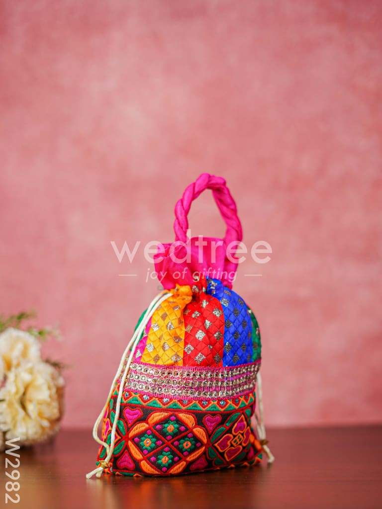 Potli Bag - Flower Thread Embroidery And Lace W2982 Bags