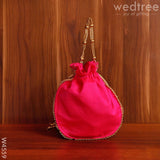 Potli Bag Raw Silk With Golden Thread Embroidery - W4559 Bags