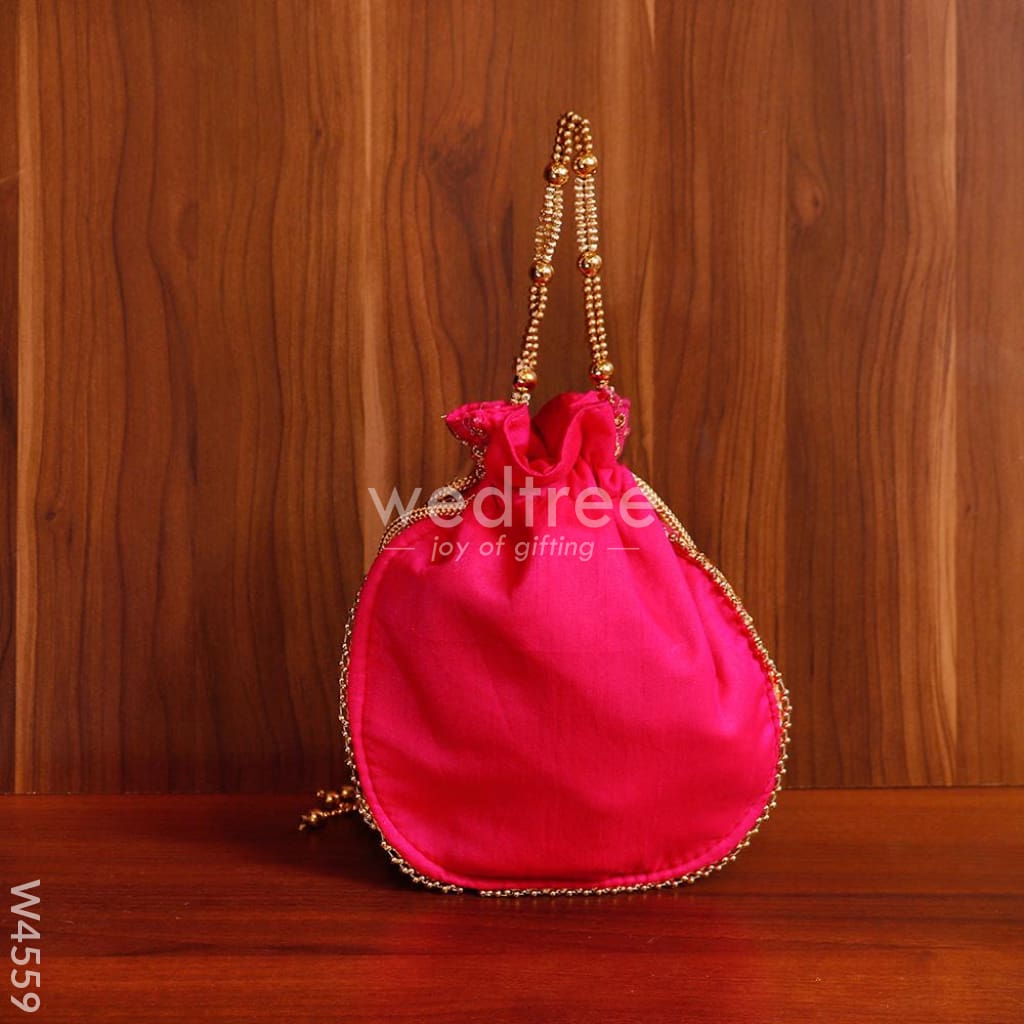 Potli Bag Raw Silk With Golden Thread Embroidery - W4559 Bags