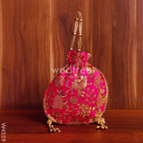 Potli Bag Raw Silk With Golden Thread Embroidery - W4559 Bags