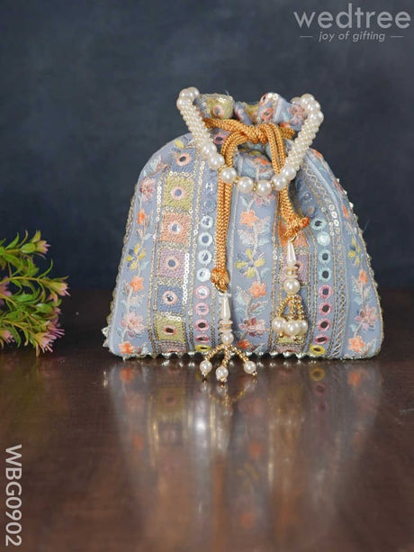 Potli Bag With Embroidered Chamki Work And Pearl Handle - Wbg0902 Bags