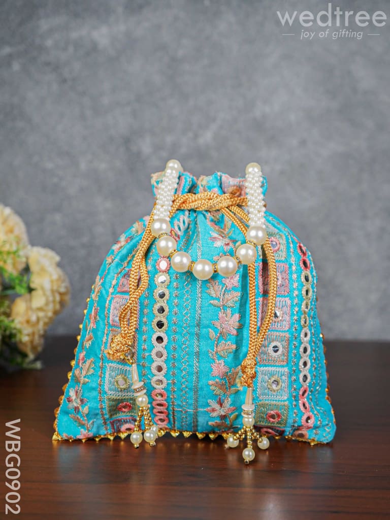 Potli Bag With Embroidered Chamki Work And Pearl Handle - Wbg0902 Bags