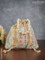 Potli Bag With Embroidered Chamki Work And Pearl Handle - Wbg0902 Bags