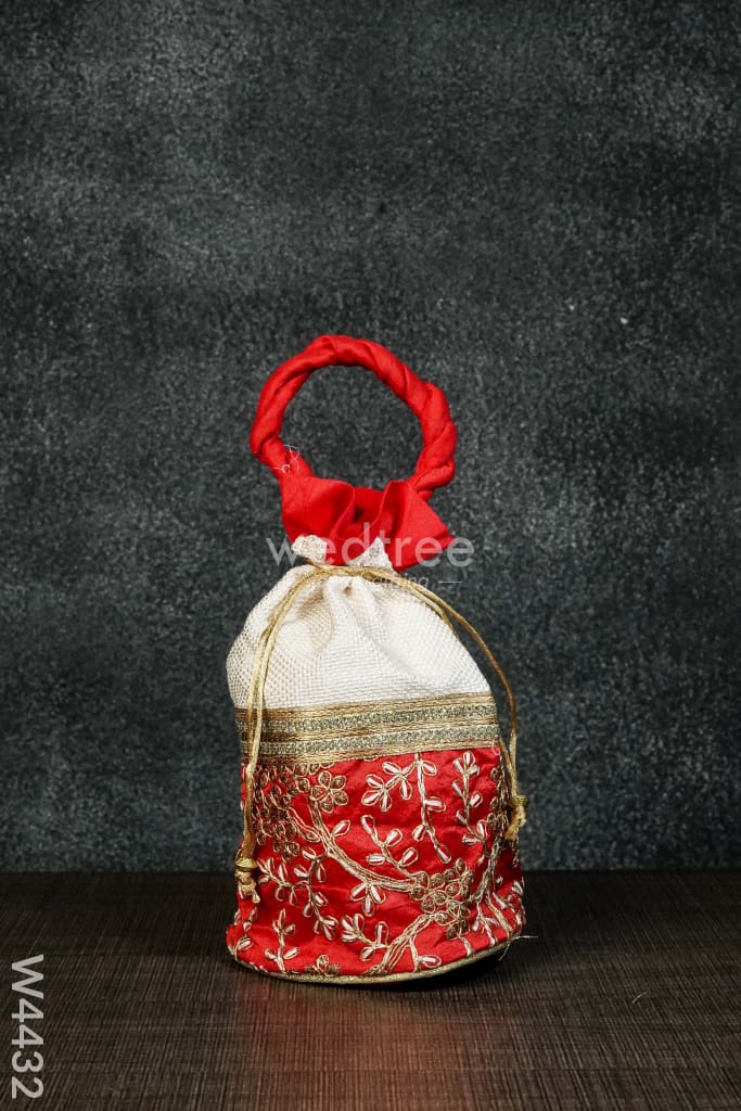 Potli Bag With Flower Embroidery Lace - W4432 1 Bags