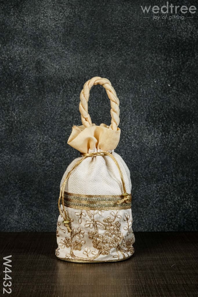 Potli Bag With Flower Embroidery Lace - W4432 Bags