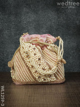 Potli Bag With Full Pearl Beads Rectangular Bottom - Wl1259 Rose Bags