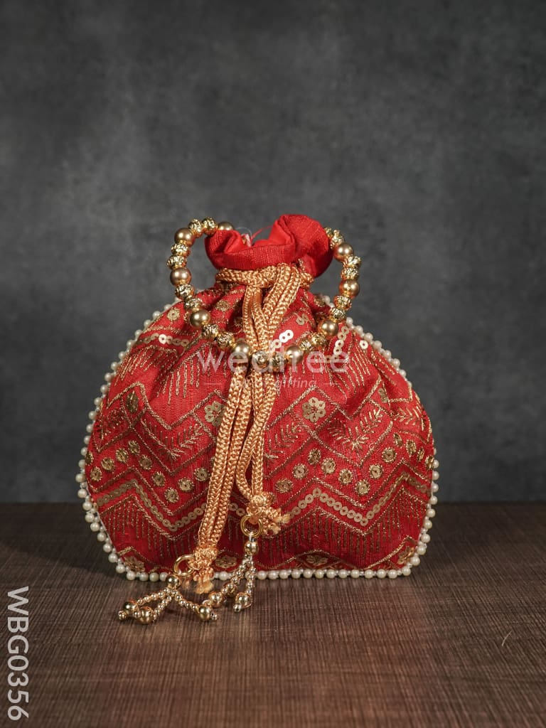 Potli Bag With Golden Decorative Embroidery - Wbg0356 Bags