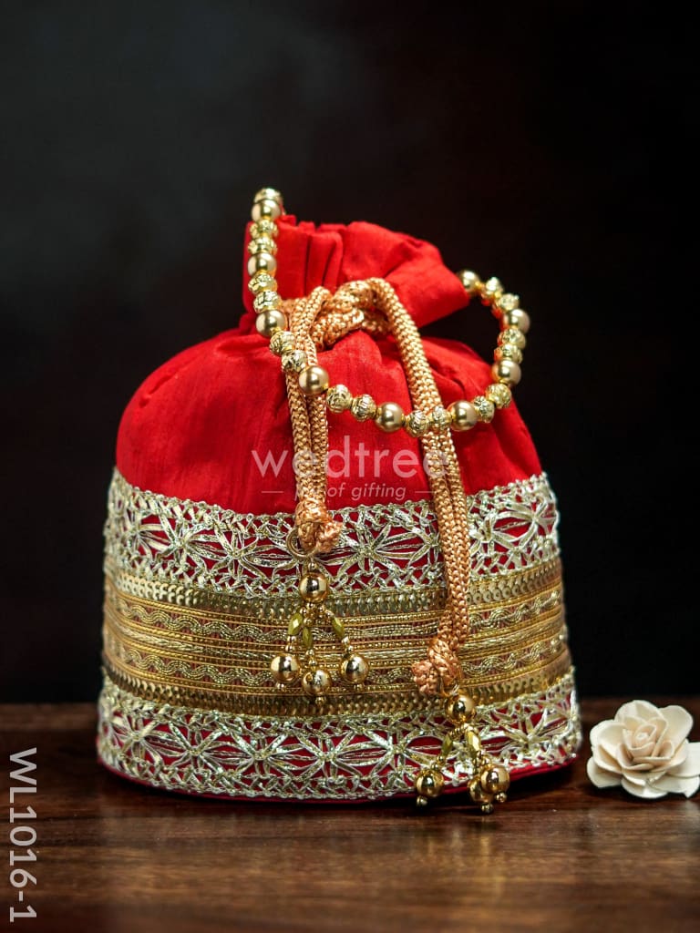 Potli Bag With Layered Embroidery And Zari Work - Wl1016 Red Bags