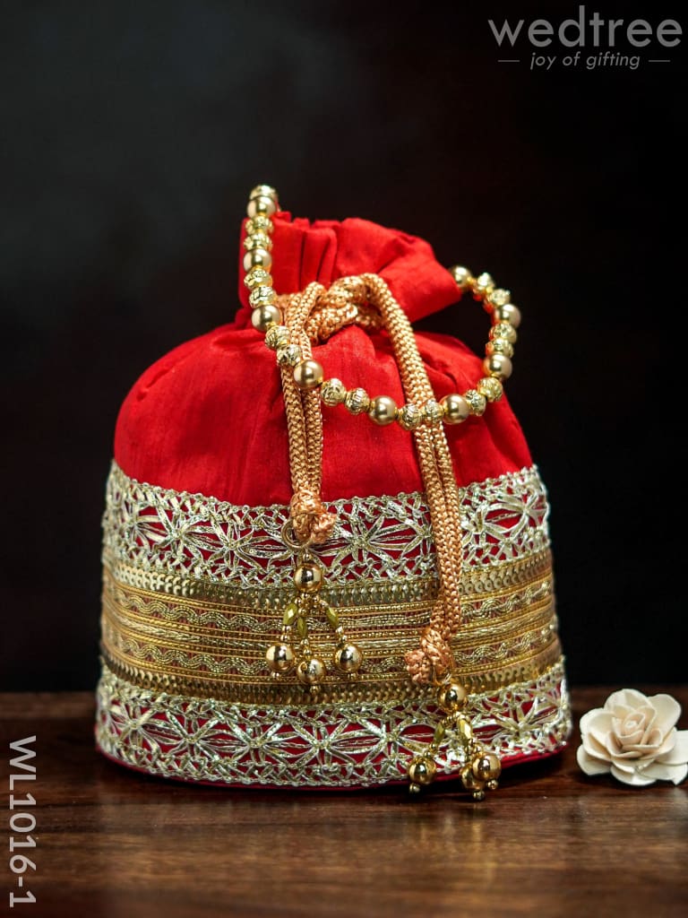 Potli Bag With Layered Embroidery And Zari Work - Wl1016 Red Bags