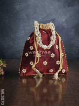 Potli Bag With Pearl Handle And Golden Drawstring - Wl3070 Bags