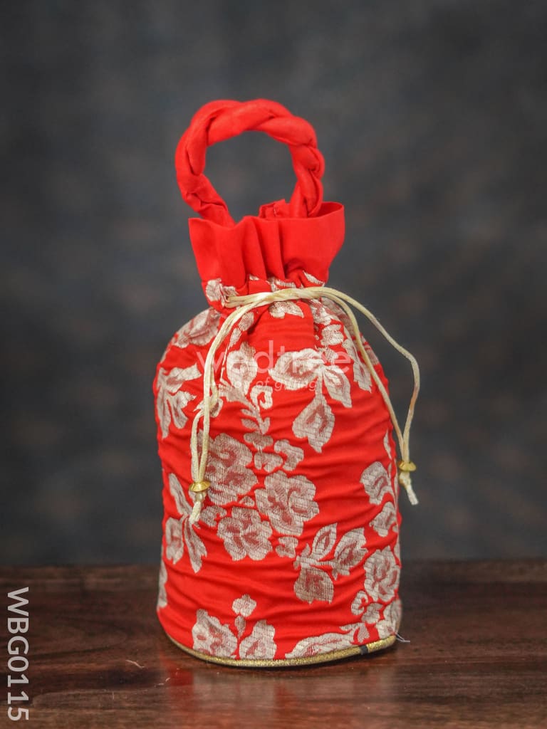 Potli Bag With Printed Golden Flowers - Wbg0115 Bags