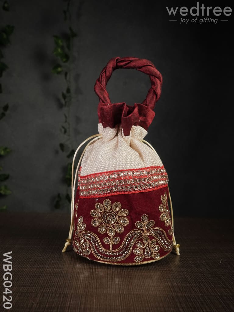 Potli Bag With Velvet Floral Embroidery Lace - Wbg0420 Bags