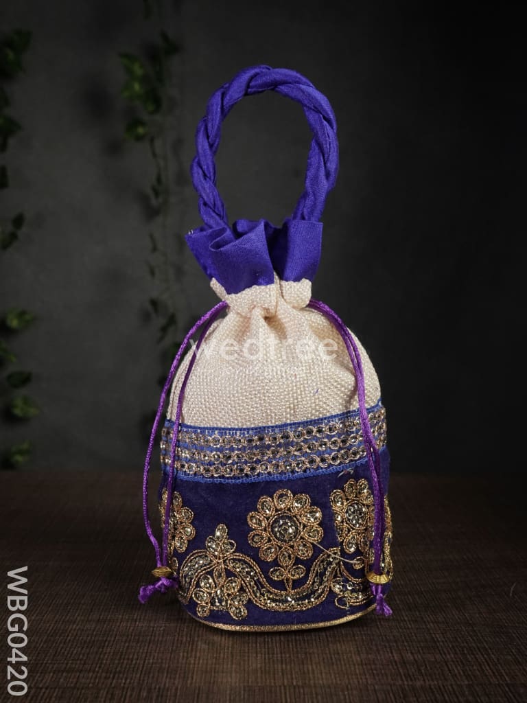 Potli Bag With Velvet Floral Embroidery Lace - Wbg0420 Bags