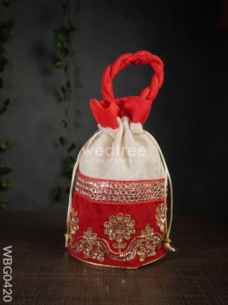 Potli Bag With Velvet Floral Embroidery Lace - Wbg0420 Bags