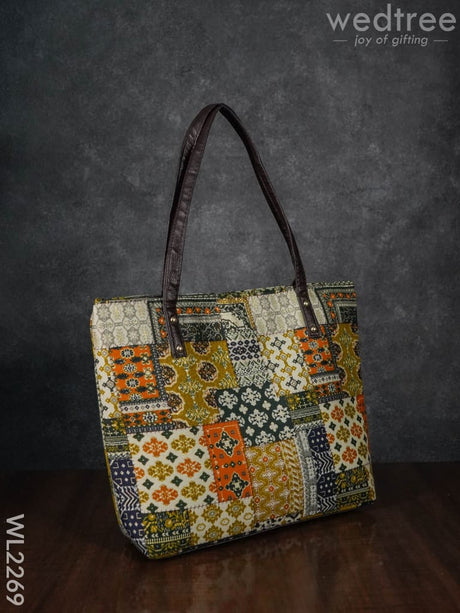 Printed Fabric Handbag - Leather Base Wl2269 Regular Handbags