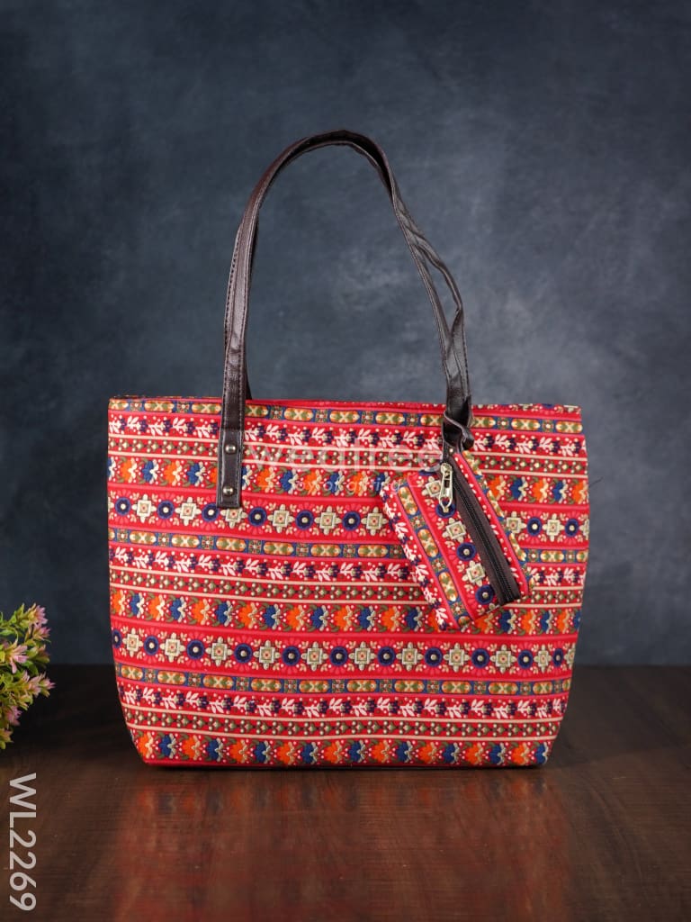 Printed Fabric Handbag Leather Base WL2269 Wedtree