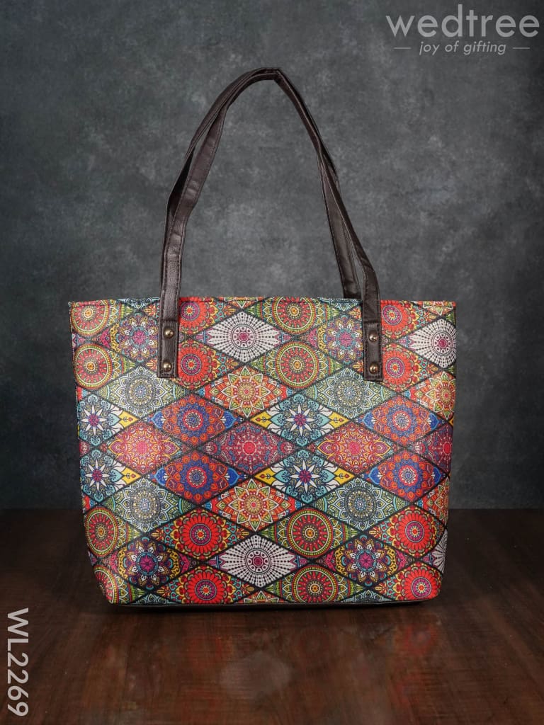 Printed Fabric Handbag - Leather Base Wl2269 Regular Handbags