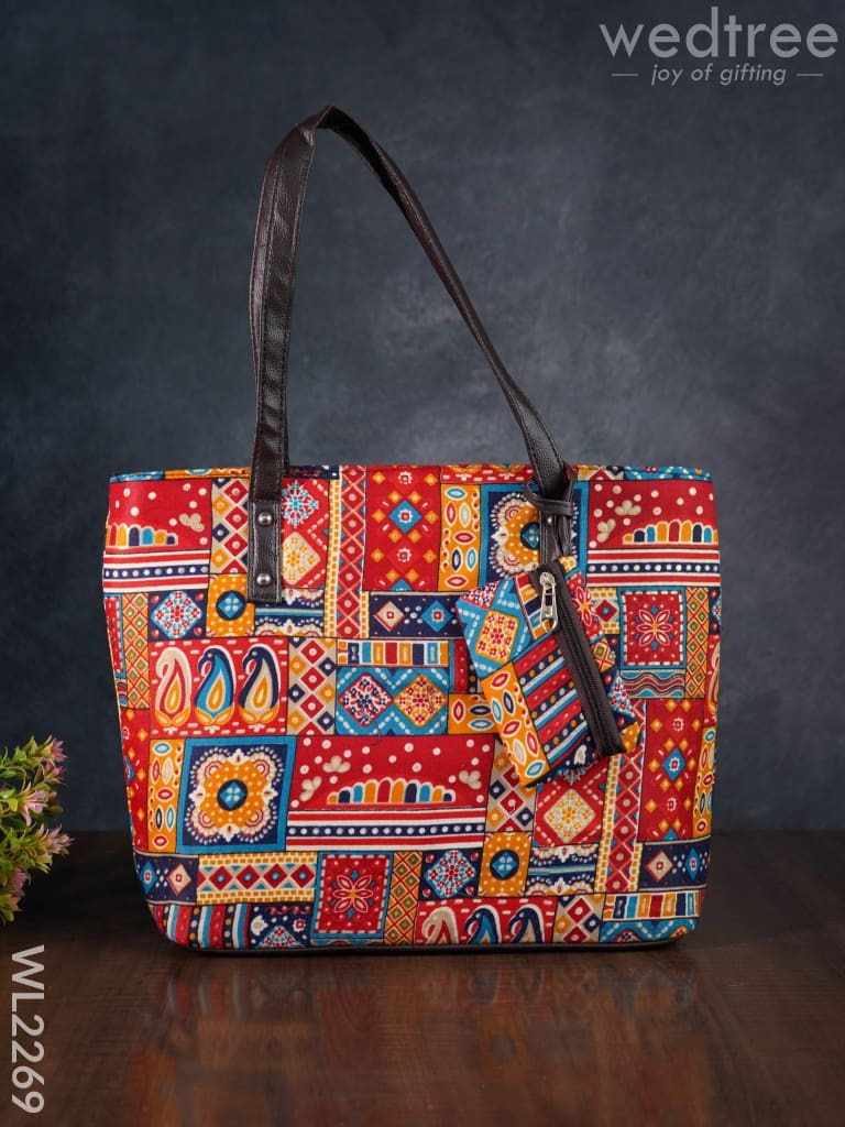 Printed Fabric Handbag - Leather Base Wl2269 Regular Handbags