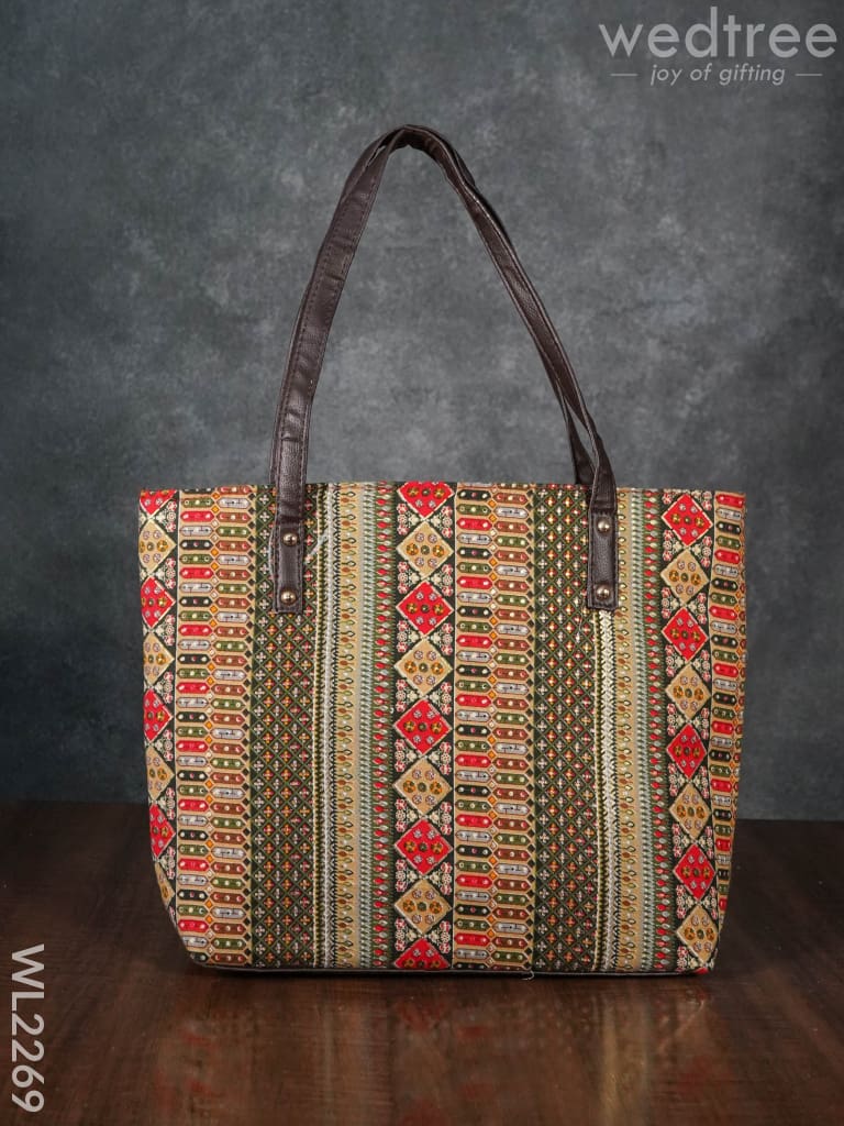 Printed Fabric Handbag - Leather Base Wl2269 Regular Handbags